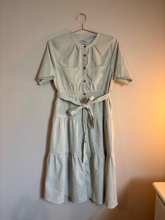 Polagram Dresses & Skirts - Polagram Sage Green Button-Front Midi Dress with Tie Waist